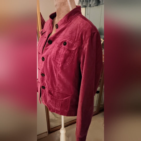 Covington~Vintage Purple Magenta Button Down Velvet Utility Jacket - Picture 5 of 13